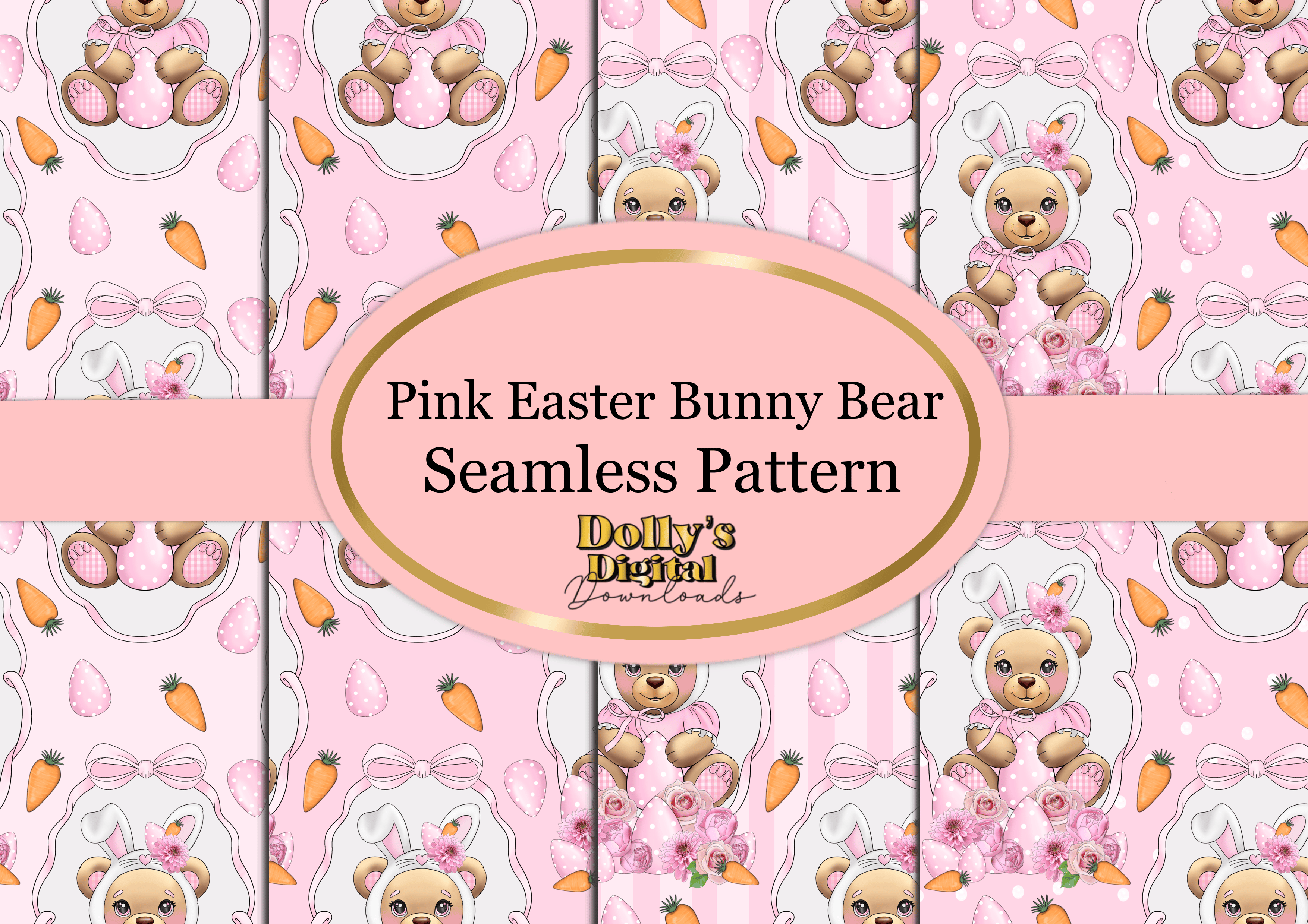 Pink Easter Bunny Bear Seamless Pattern - Payhip
