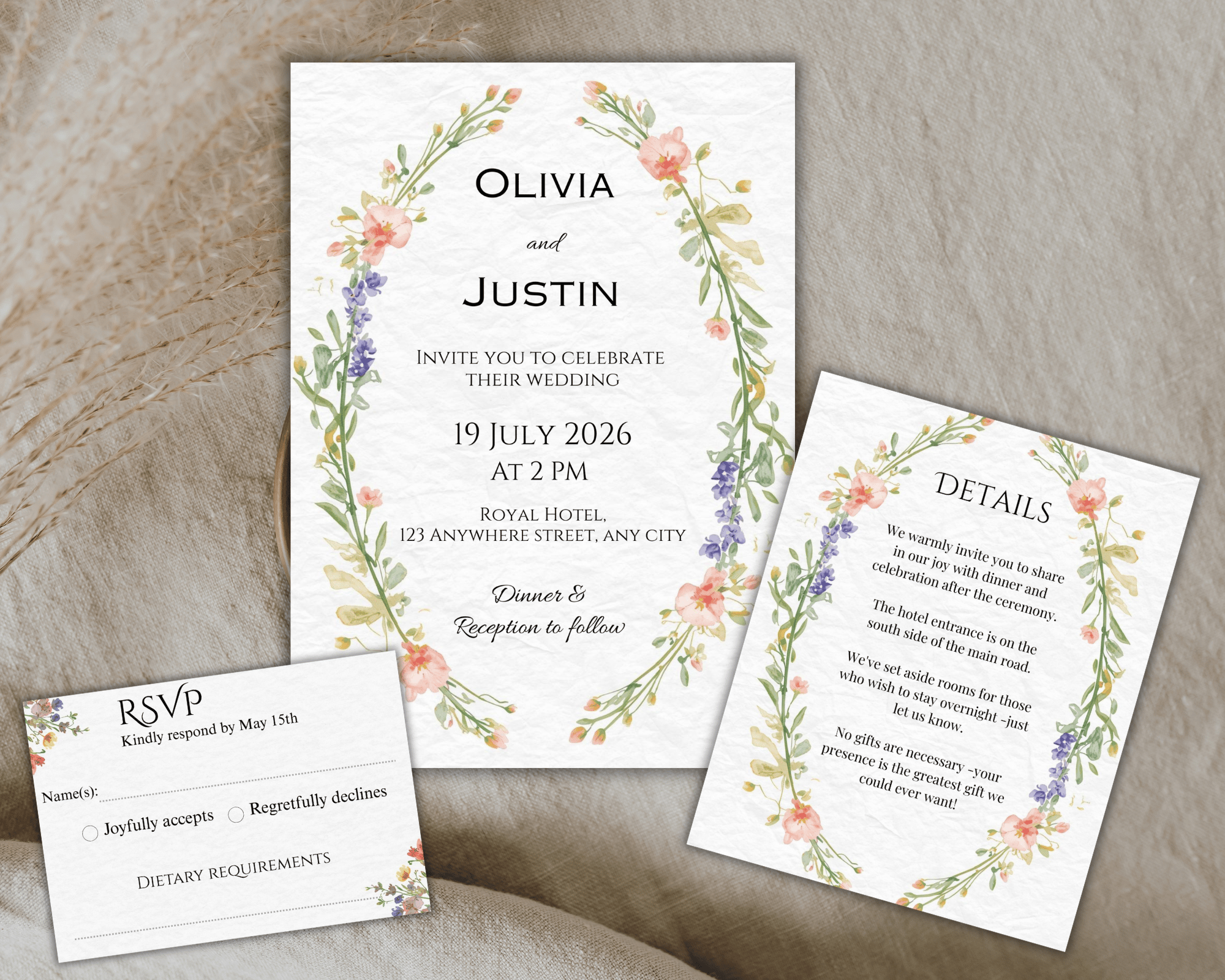Editable Wedding Invitation Set Template | Floral Watercolor Suite Editable Wedding Invitation Set
Template | Floral Watercolor Suite