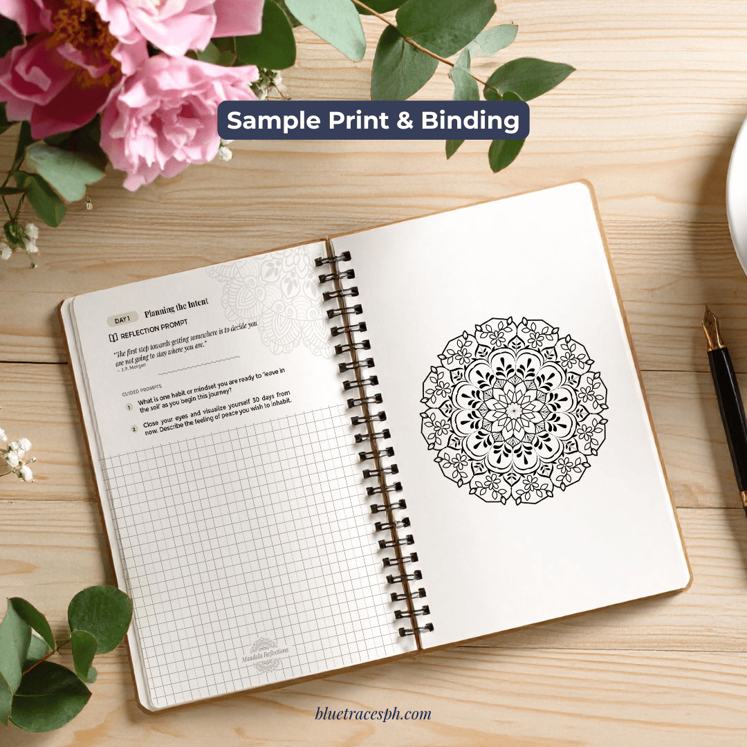 mandala reflection journal with the mandala illustration and journaling prompts