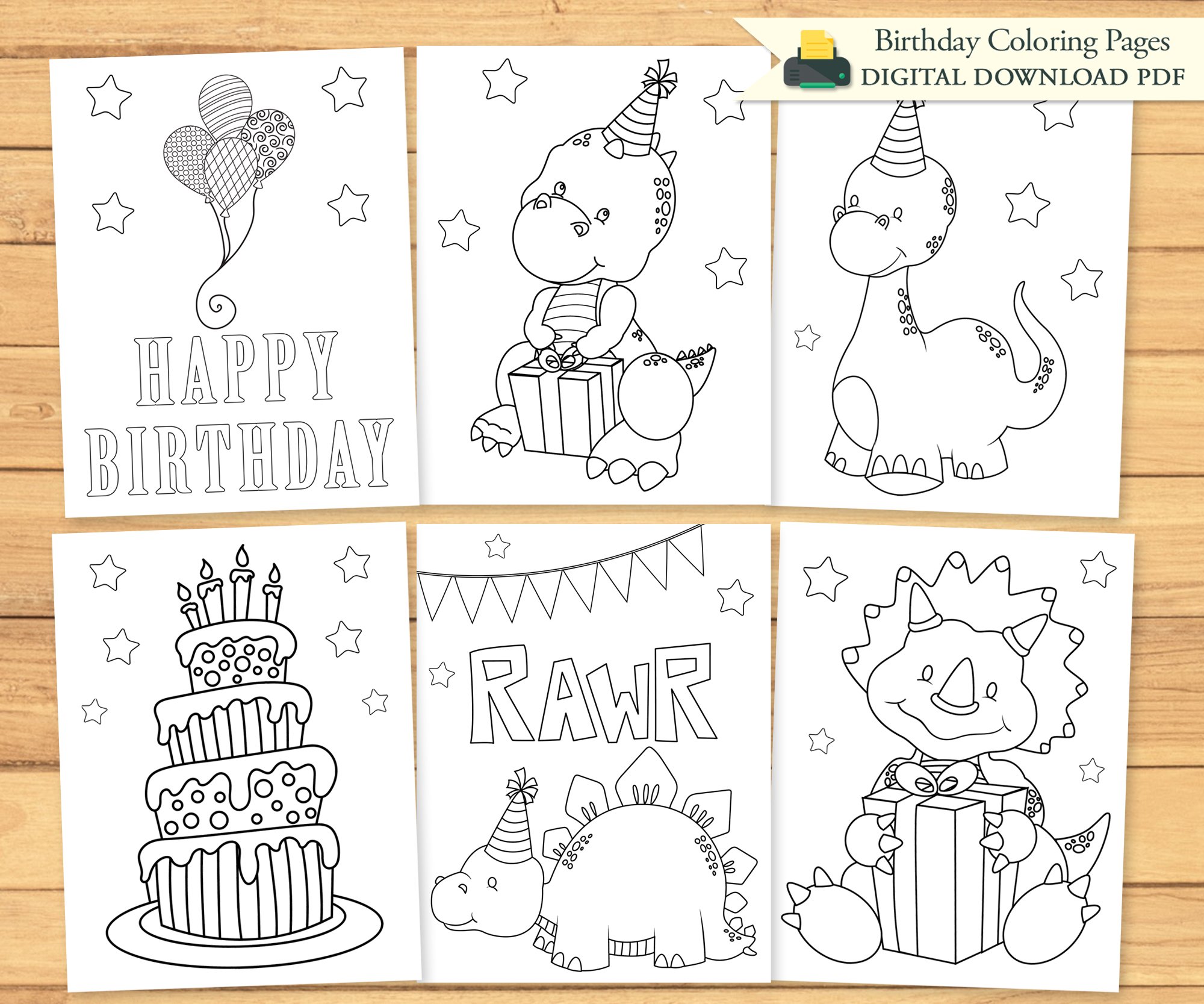 FREE Birthday Dinosaur Coloring Pages