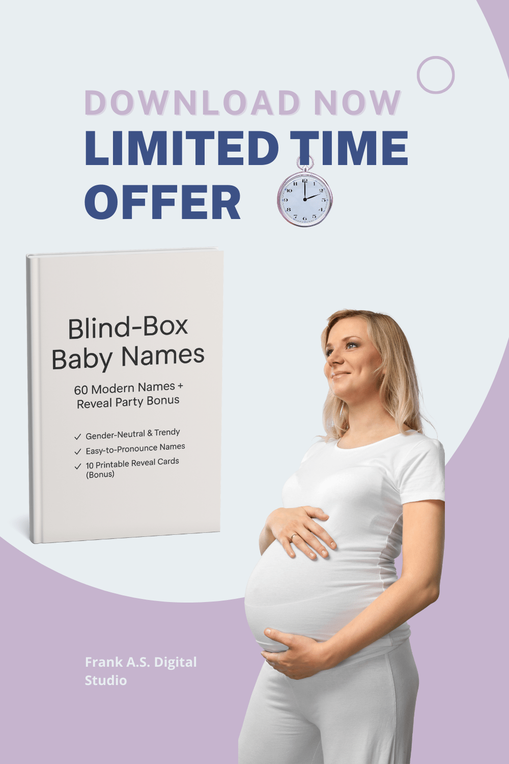 Blind-box baby names PDF cover with modern minimalist design