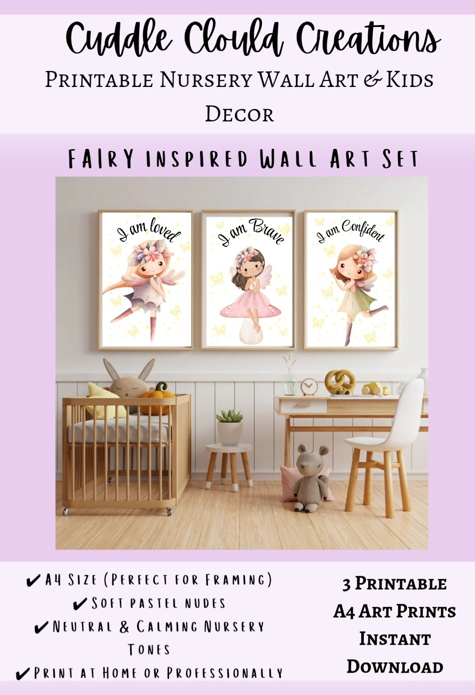 Fairy Nursery Wall Art Set | 3 Printable A4 Fairy Prints | Magical Kids ...
