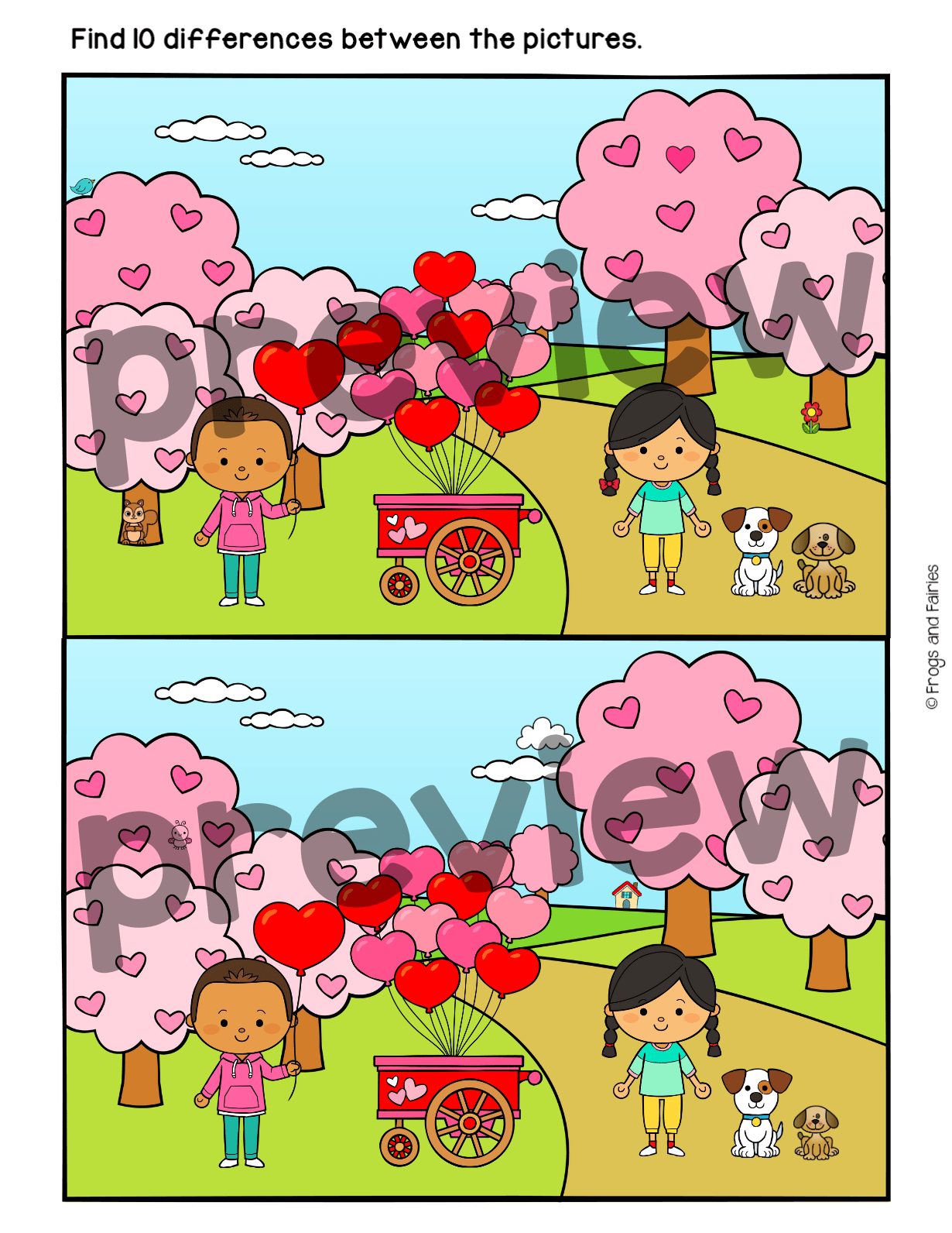 Valentine’s Day Spot the Difference Puzzles – Fun Visual Perception ...