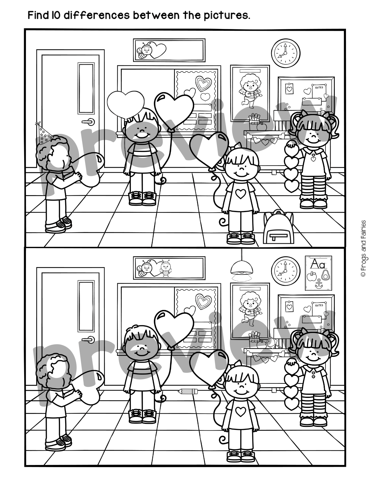 Valentine’s Day Spot the Difference Puzzles – Fun Visual Perception ...