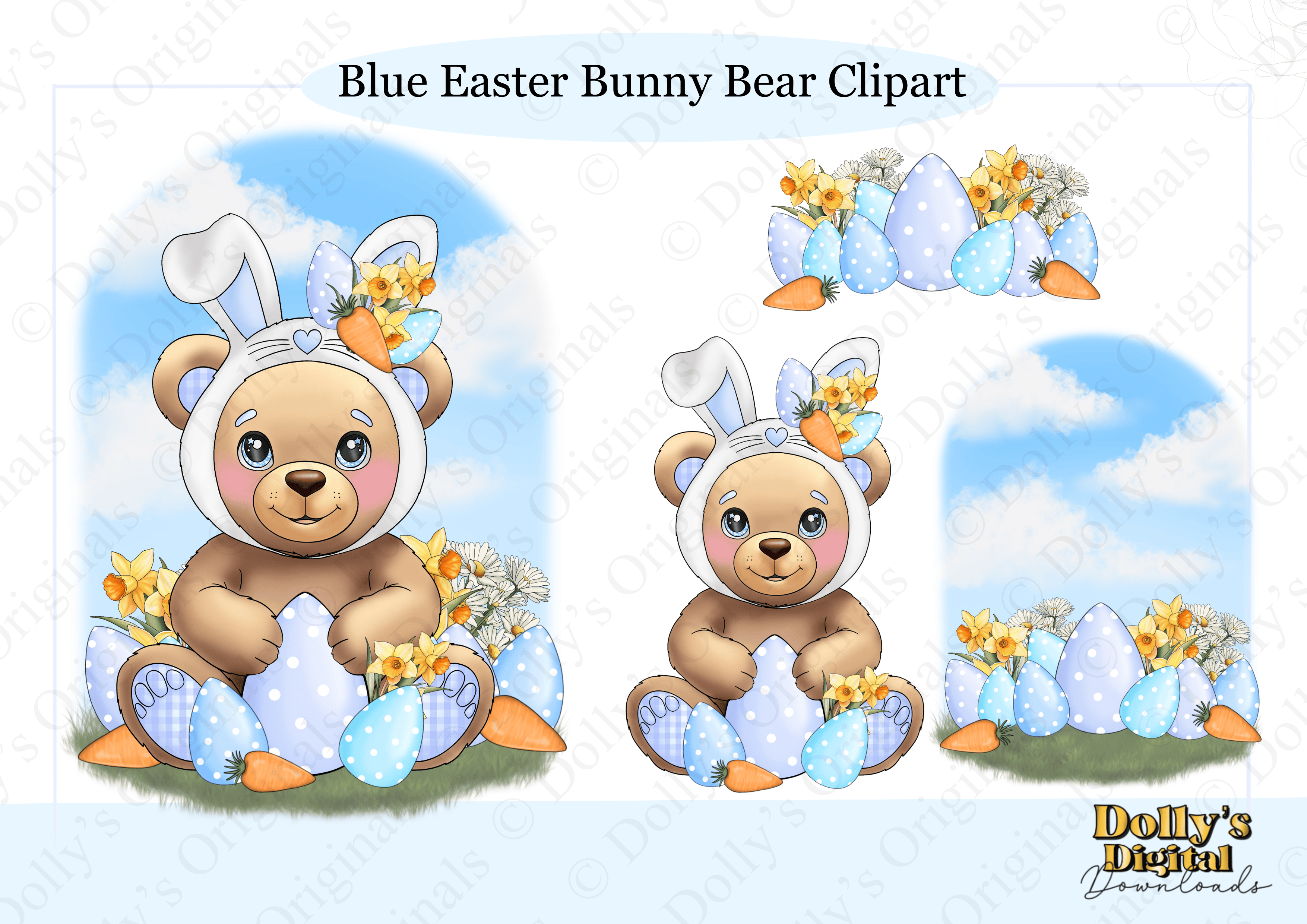 Blue Easter Bunny Bear Clipart - Payhip