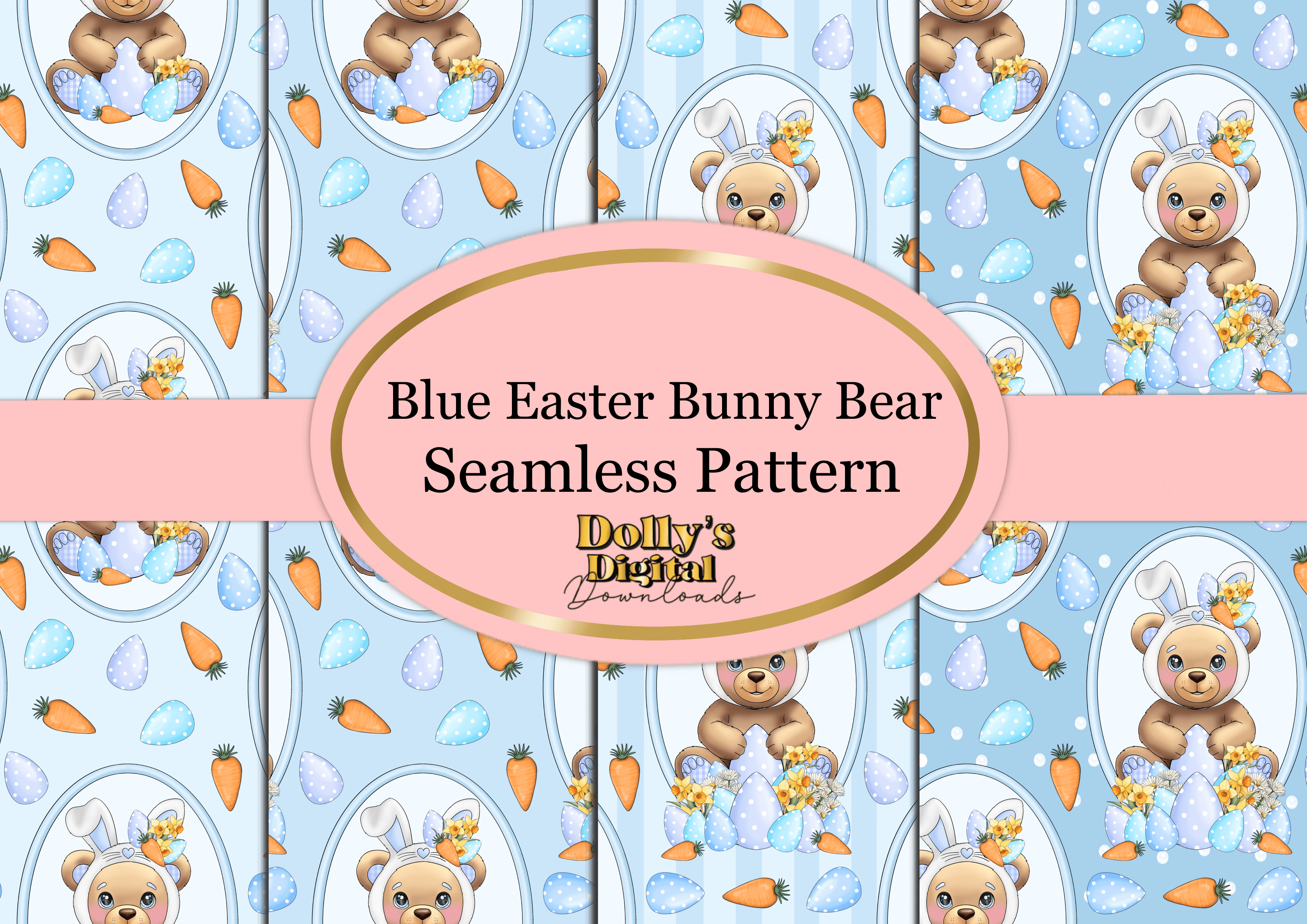 Blue Easter Bunny Bear Seamless Patterns - Payhip