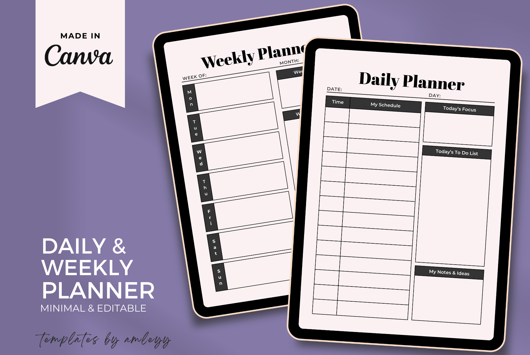 Productivity Daily & Weekly Planner Template | Minimal Printable ...