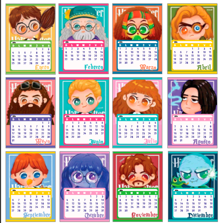 Calendario de Harry Potter PDF. Calendario 2026 para llenar. Calendario Mensual. Planificador Mensual PDF gratis. Calendario Infantil colorido para colgar en el salón. Calendario Enero, Febrero, Marzo, Abril, Mayo, Junio, Julio, Agosto, Septiembre, Octubr