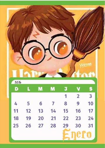 Calendario de Harry Potter PDF. Calendario 2026 para llenar. Calendario Mensual. Planificador Mensual PDF gratis. Calendario Infantil colorido para colgar en el salón. Calendario Enero, Febrero, Marzo, Abril, Mayo, Junio, Julio, Agosto, Septiembre, Octubr