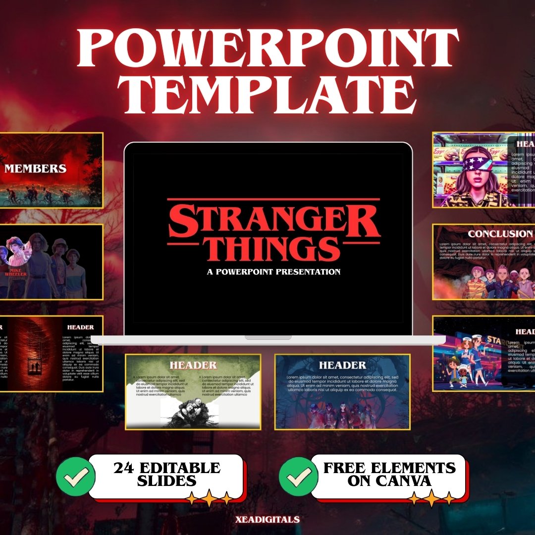 Stranger Things Themed Canva PowerPoint Template (24 slides) Payhip