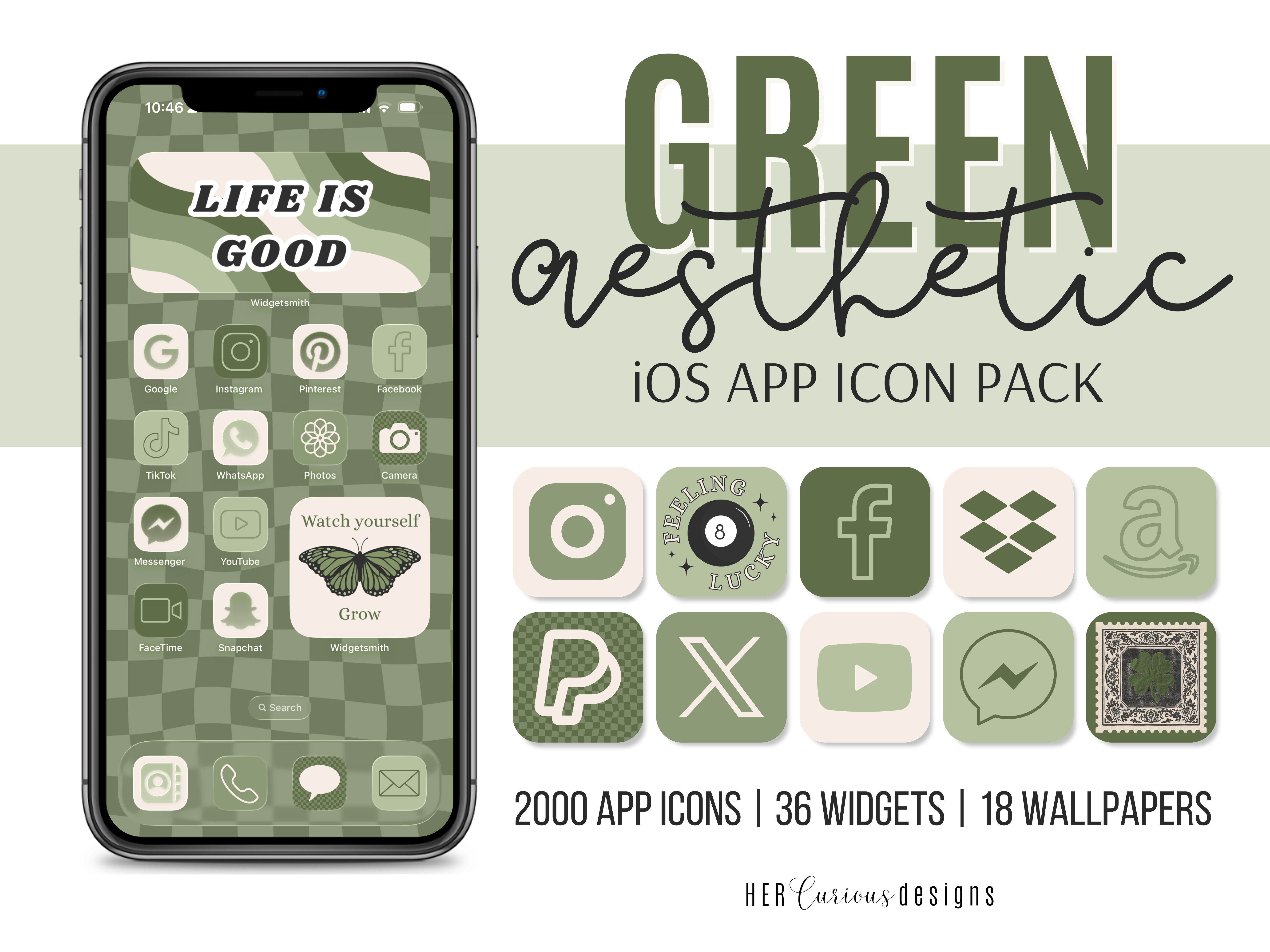 Green Aesthetic iOS/Android App Icon Pack - Payhip