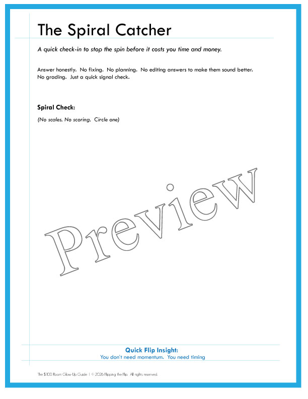 Preview image of Spiral Catcher one page printable guide with the word preview over the page.