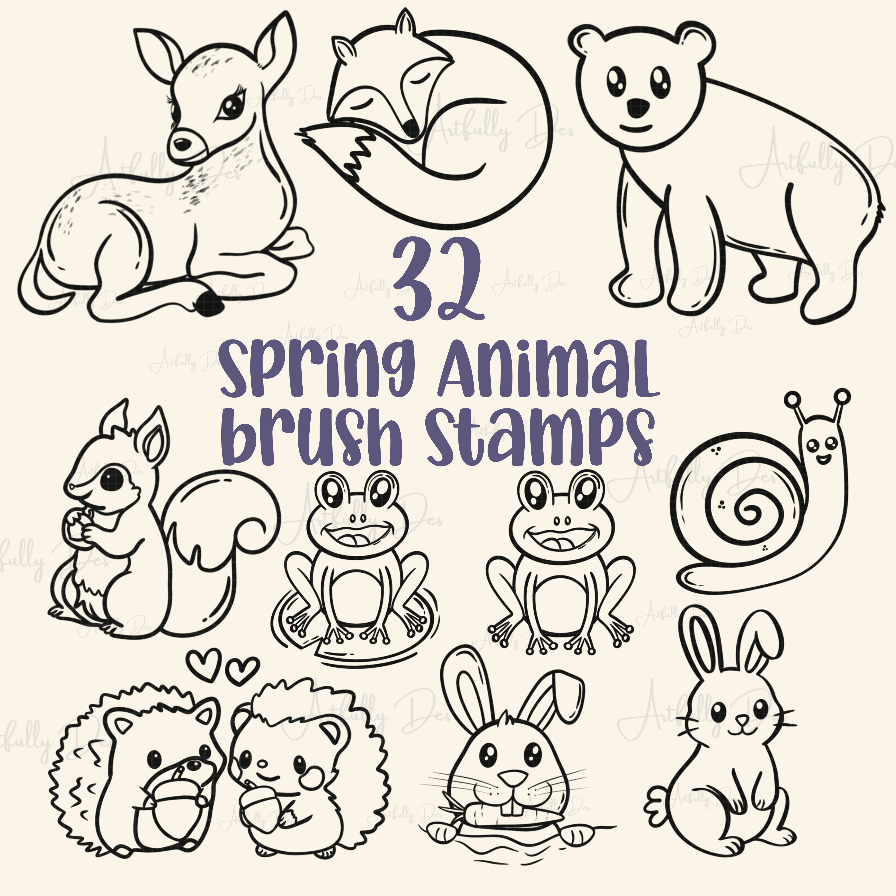 Spring Animals Brush Stamps for Procreate, Hand Drawn Cute Animal Brushes