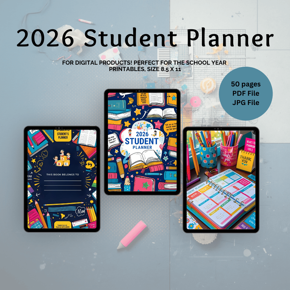 2026 student digital planner PDF designed for organising classes assignments and study schedules