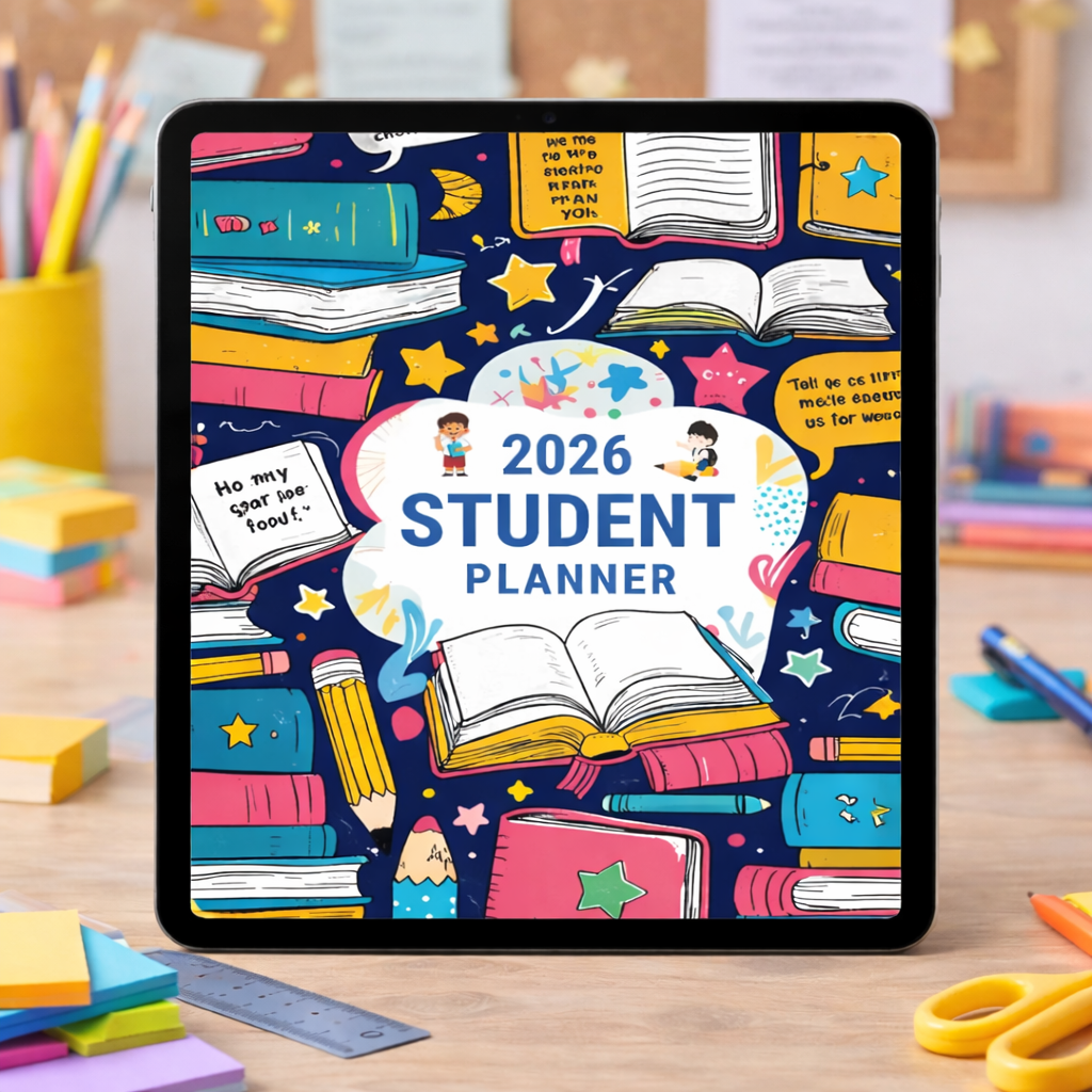 Student planner 2026 PDF for tracking classes homework exams and goals
