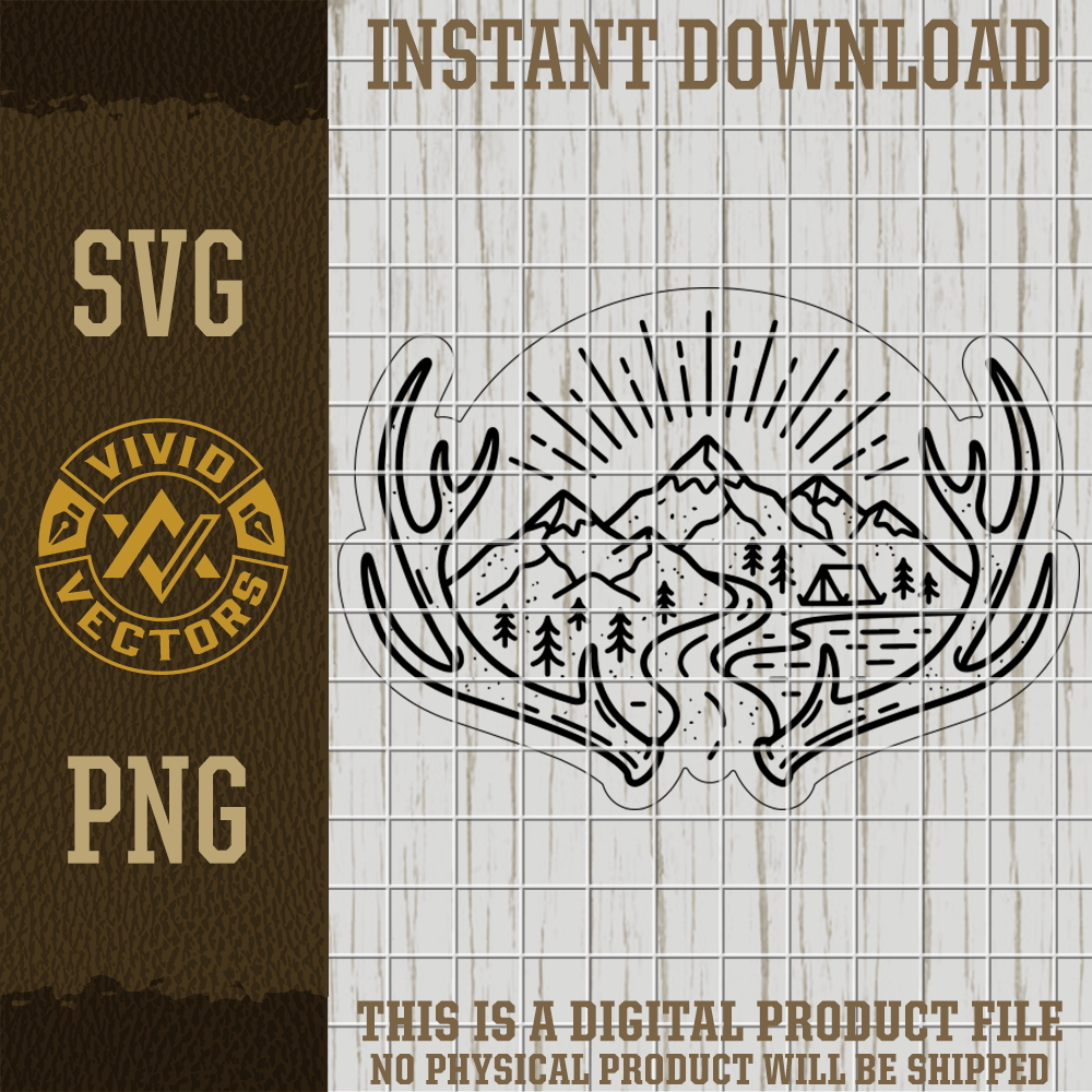 deer antlers mountain camping hiking scene svg png outdoor wilderness hunting  design