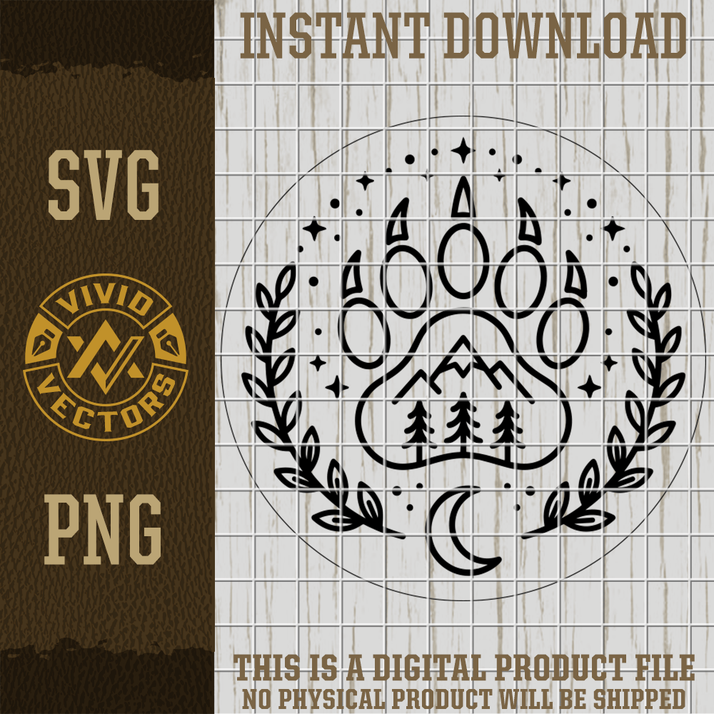 bear paw moon mountain camping hiking outdoors svg png wilderness design