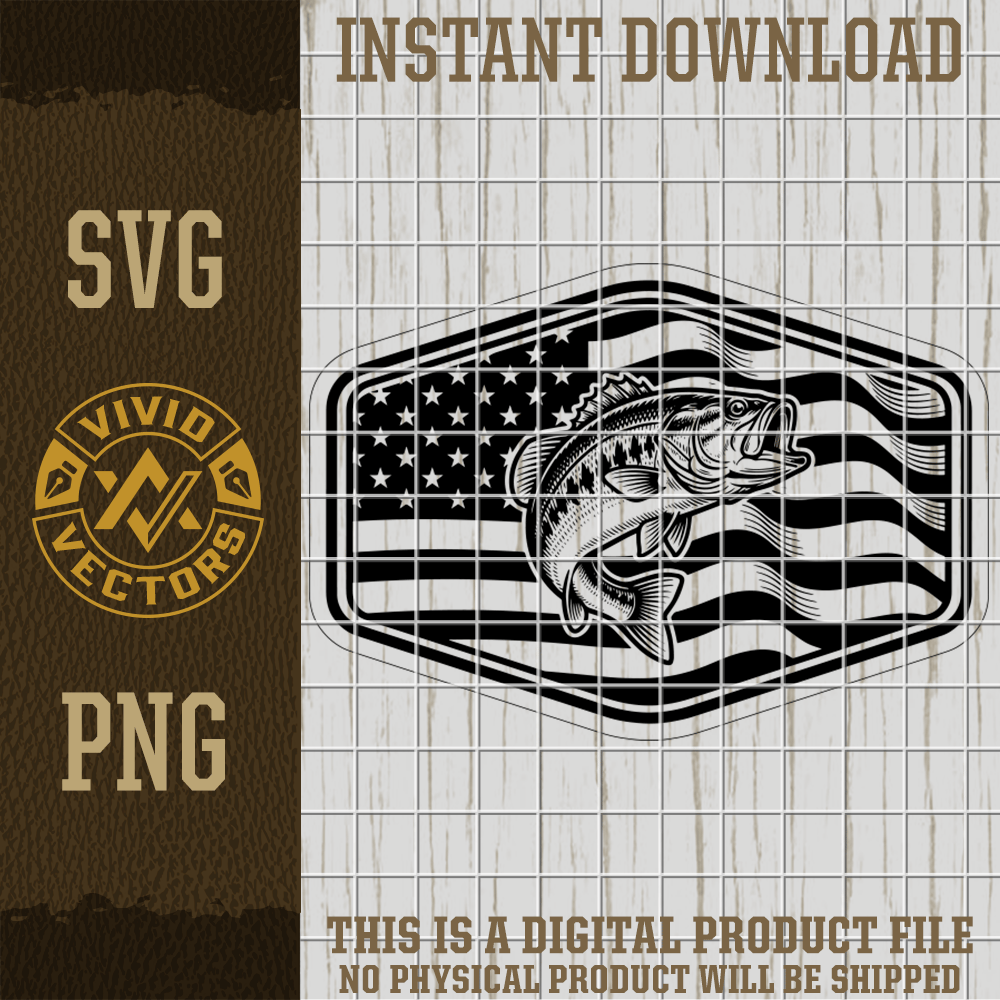 patriotic usa flag largemouth bass fishing svg png