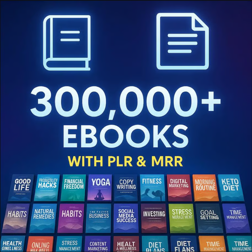 300,000 eBooks Bundle PLR MRR | Resellable Digital Library of Finance, Self Help, Marketing, Health, Business, Passive Income, Plr Products