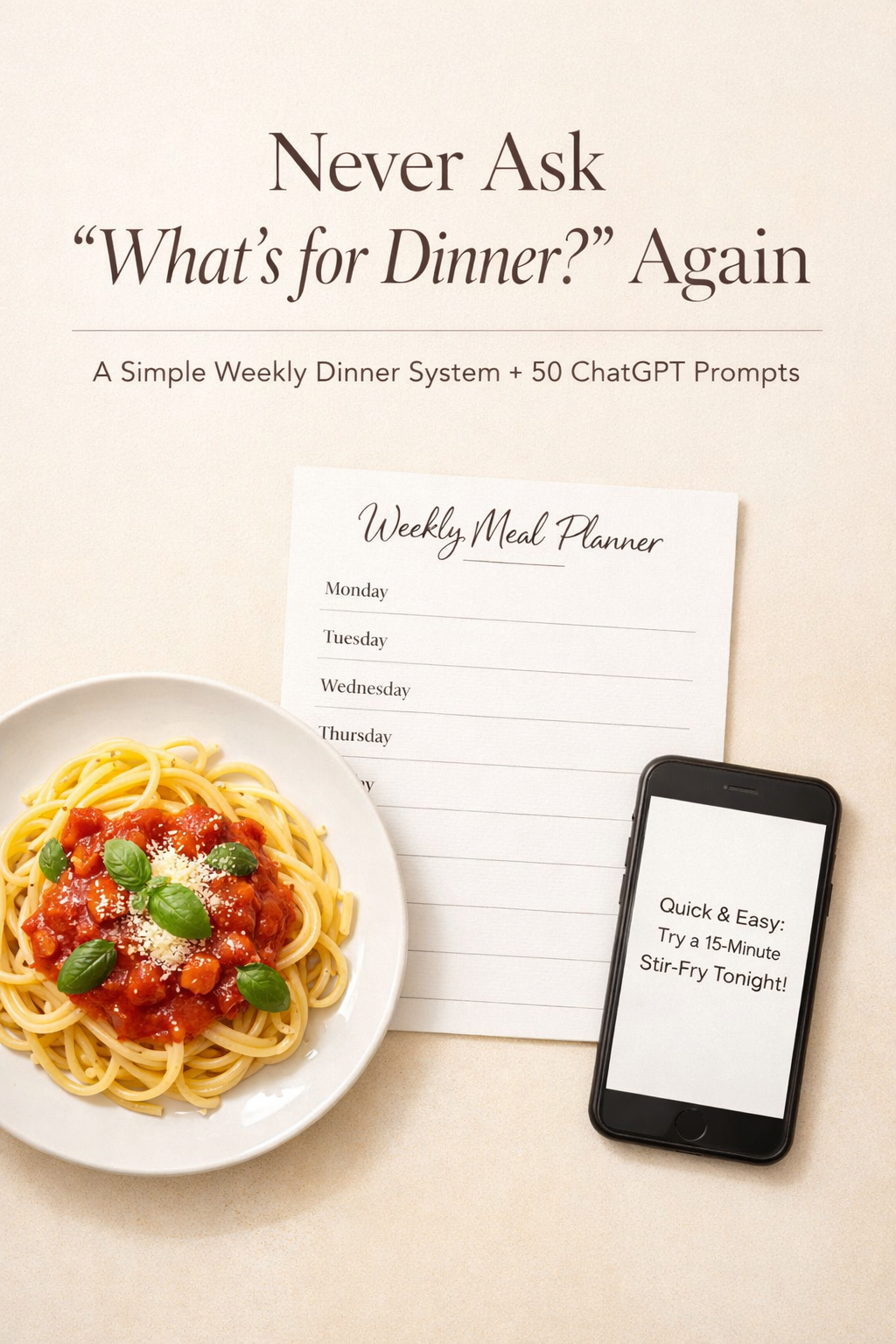 Never Ask “What’s for Dinner?” Again: A Simple Weekly Dinner System + 50 ChatGPT Prompts