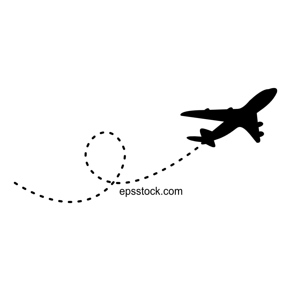 Airplane track or route with dotted lines