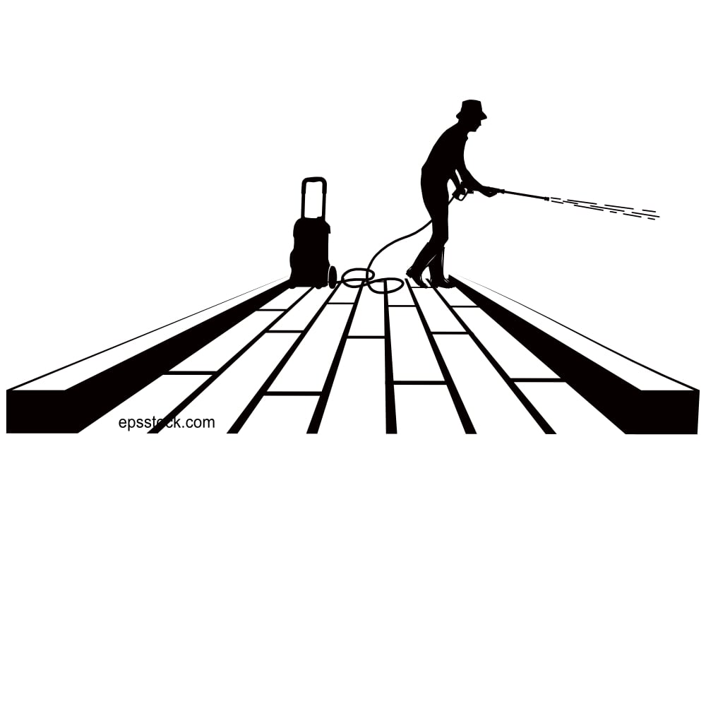 A gardener uses a pressure washer to clean outdoor spaces