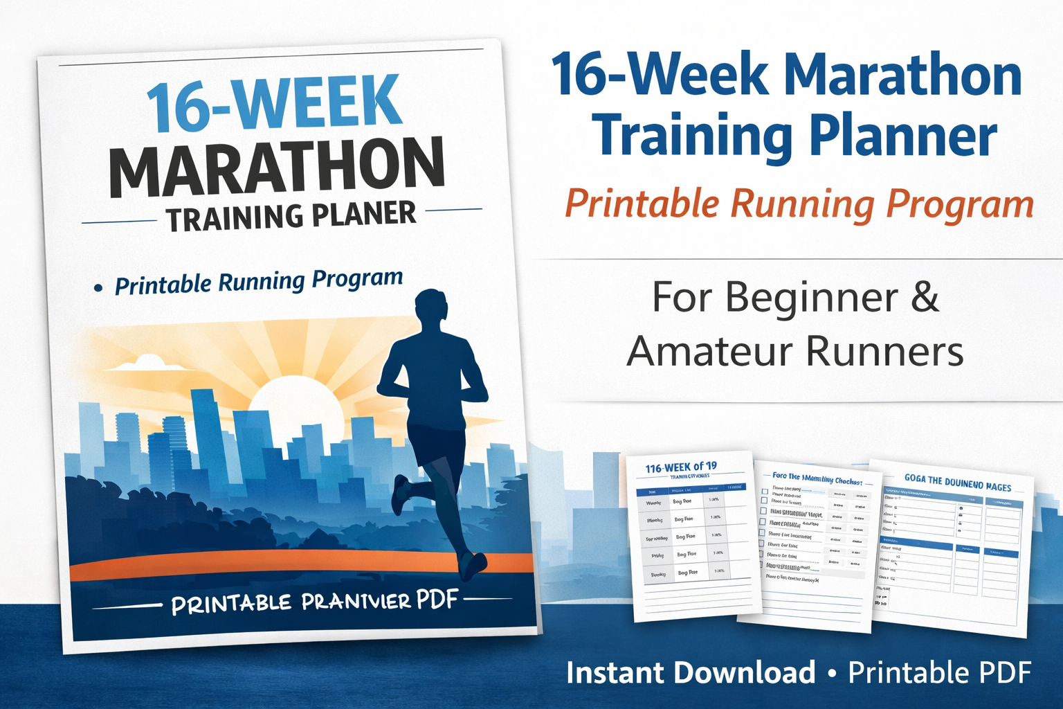 16-Week Marathon Training Planner – Printable Running Program for ...