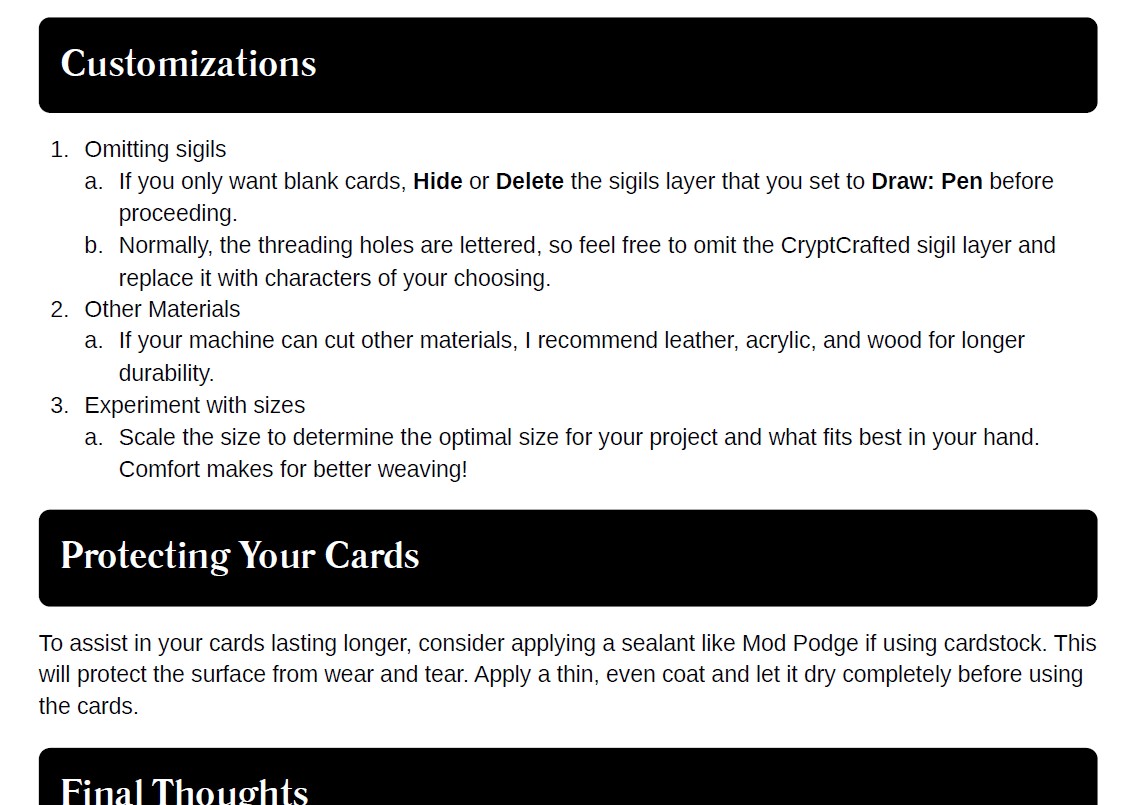 sample of pdf explaining customization and cardstock protection