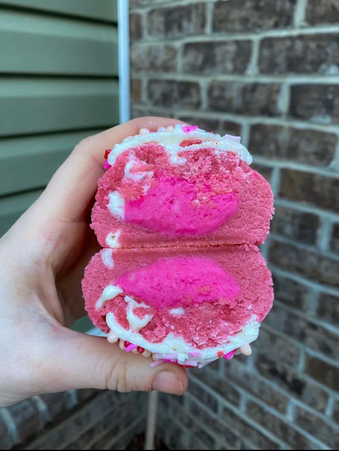 Pink velvet strawberry stuffed cookie with buttercream filling, soft-centered gourmet Valentine’s Day cookie recipe