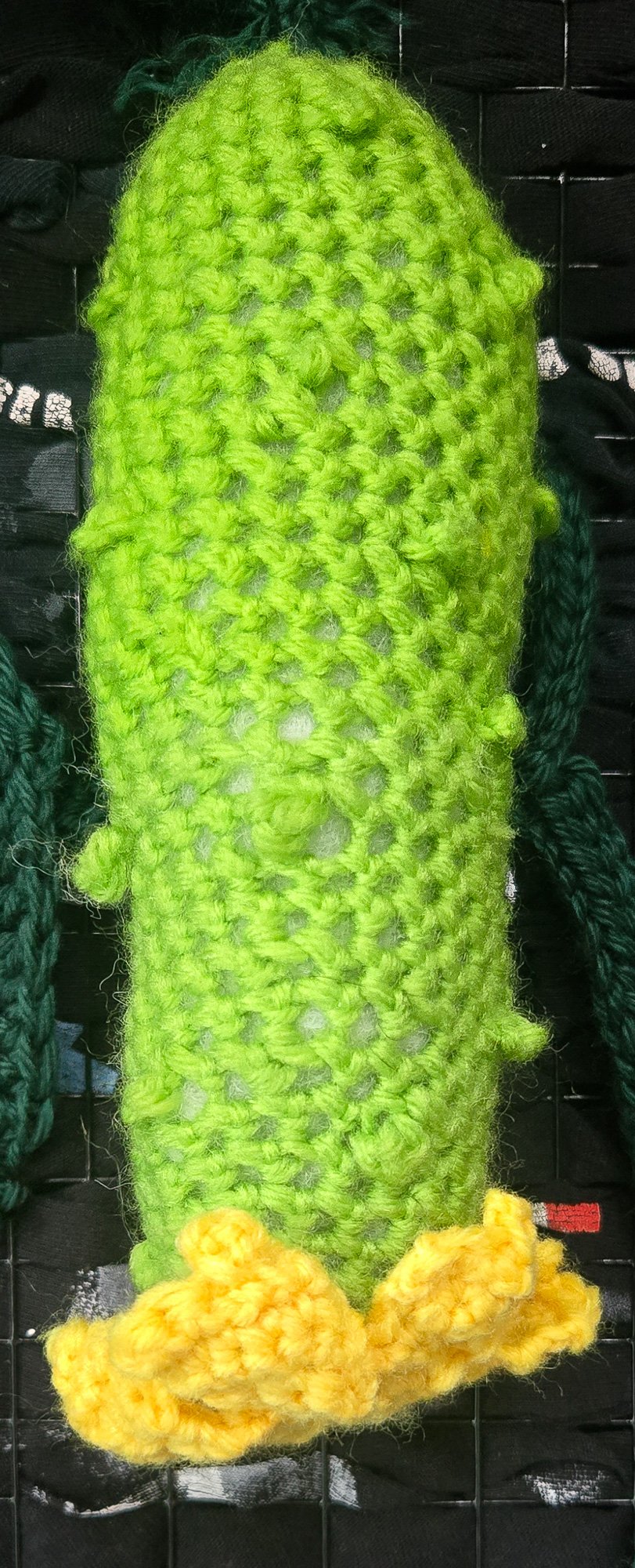 crochet cucumber with flower on tip