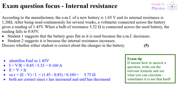 How to answer an exam question on internal resistance (A level physics)