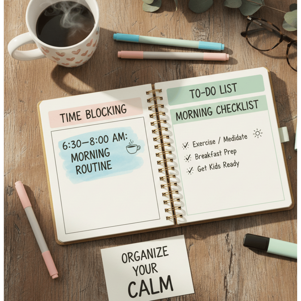 Morning routine time blocking checklist