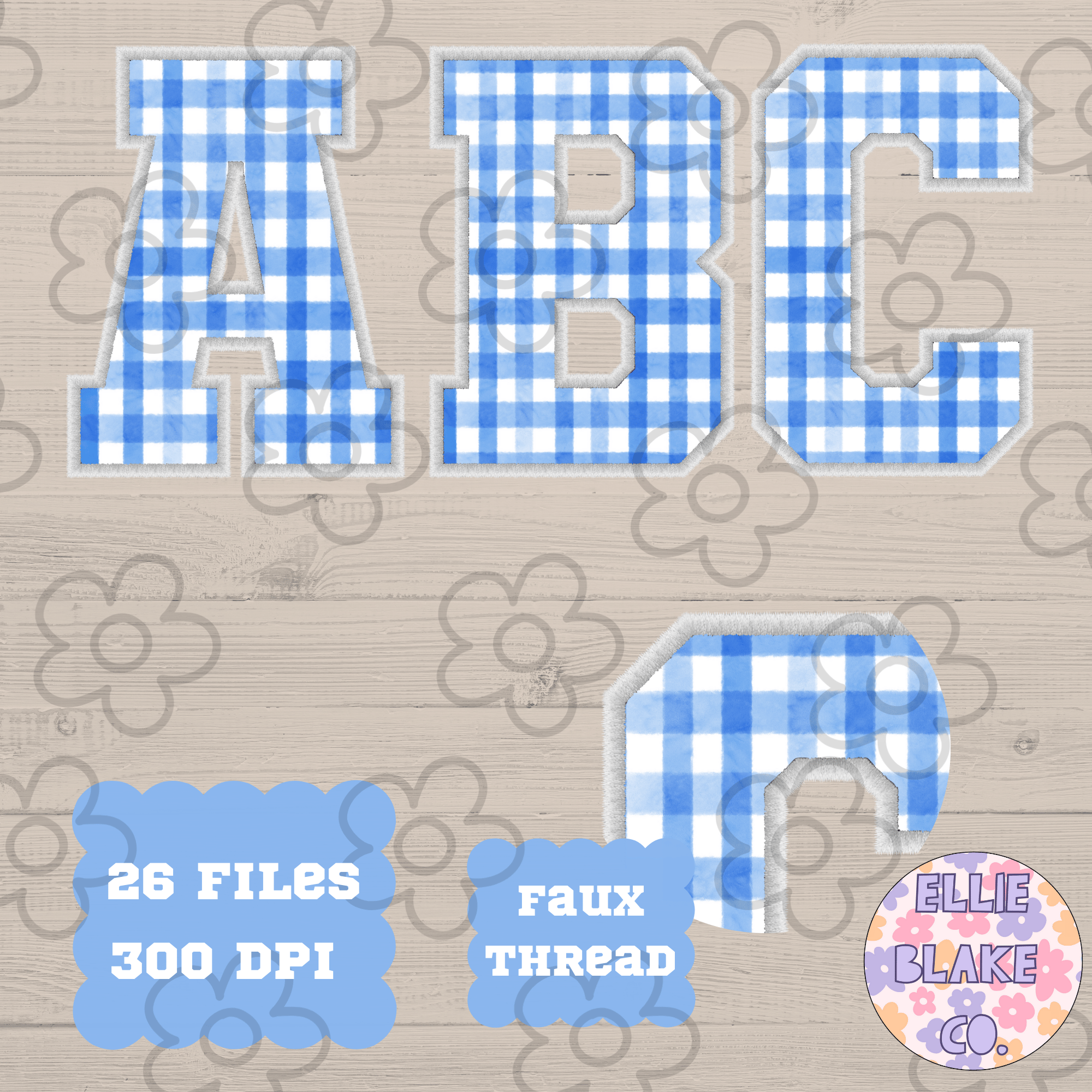 Blue Gingham Faux Embroidery Alphabet - Payhip