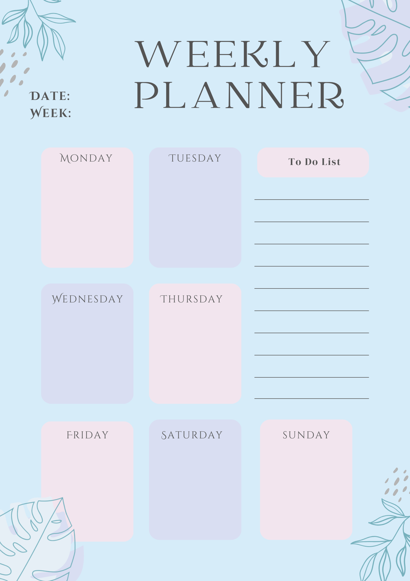 Soft Aesthetic Weekly Planner Printable | Minimal Pastel Weekly Planner ...