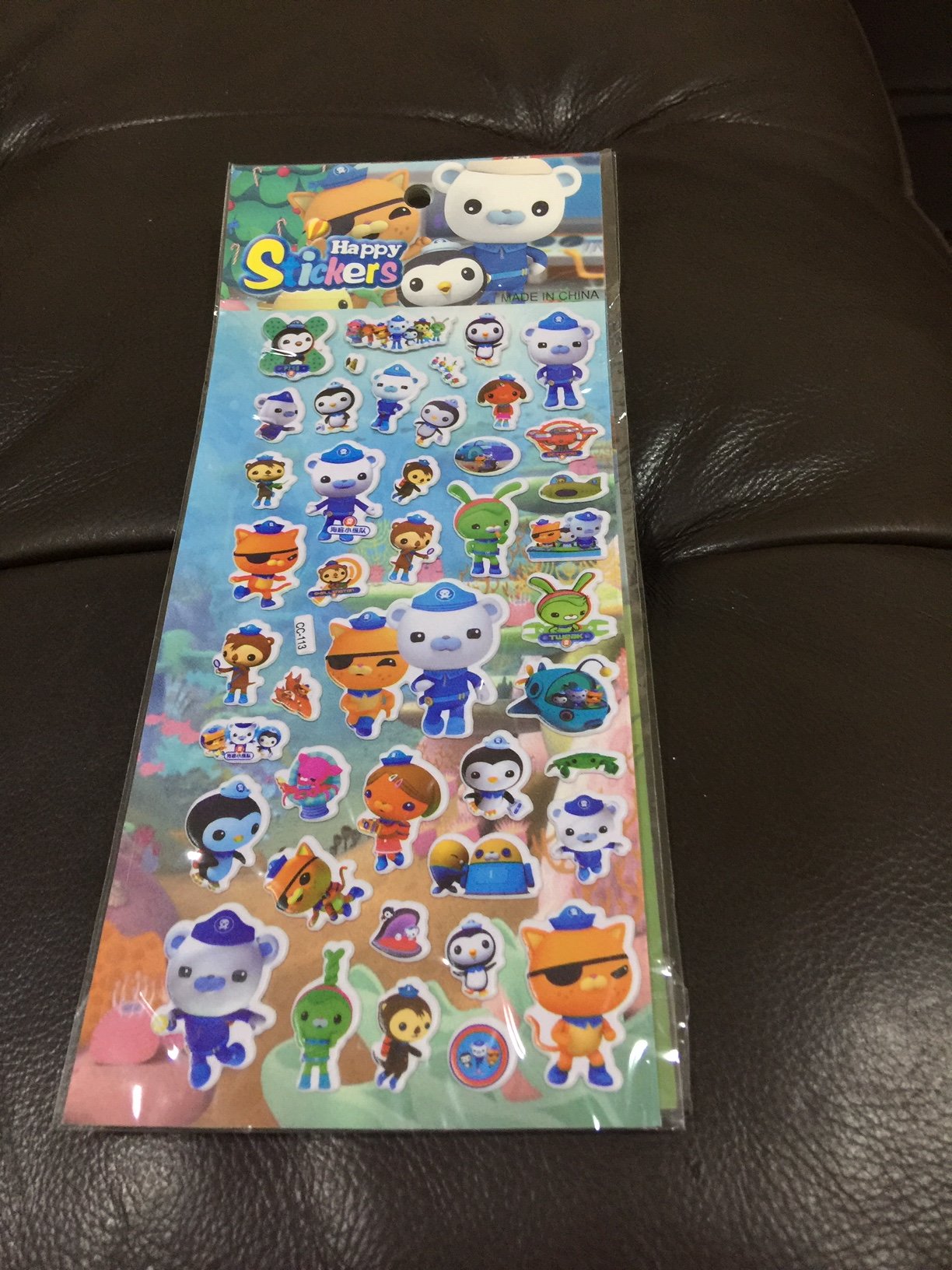 Kids’ Octonauts-inspired puffy stickers with raised texture, made from durable waterproof PVC.
