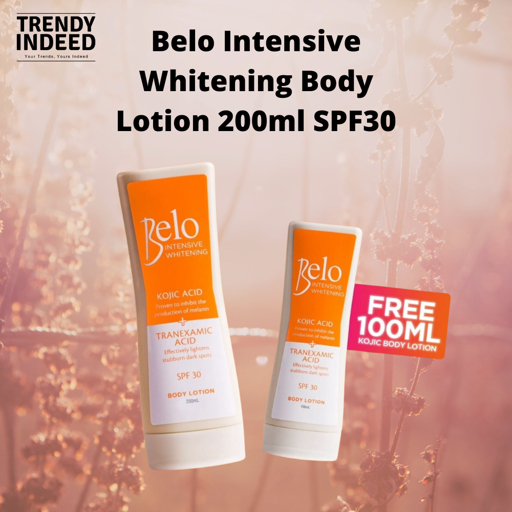 200ml bottle of Belo Intensive Whitening Body Lotion with SPF30 sun protection.