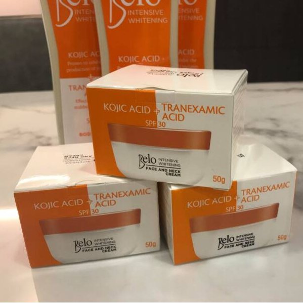 Belo SPF-protected intensive whitening cream for face and neck, 50g container.