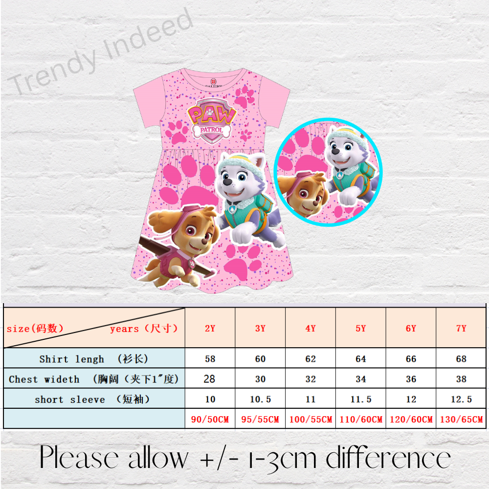 Soft cotton blend casual dress for girls featuring a rescue pup–inspired design, QS-182.