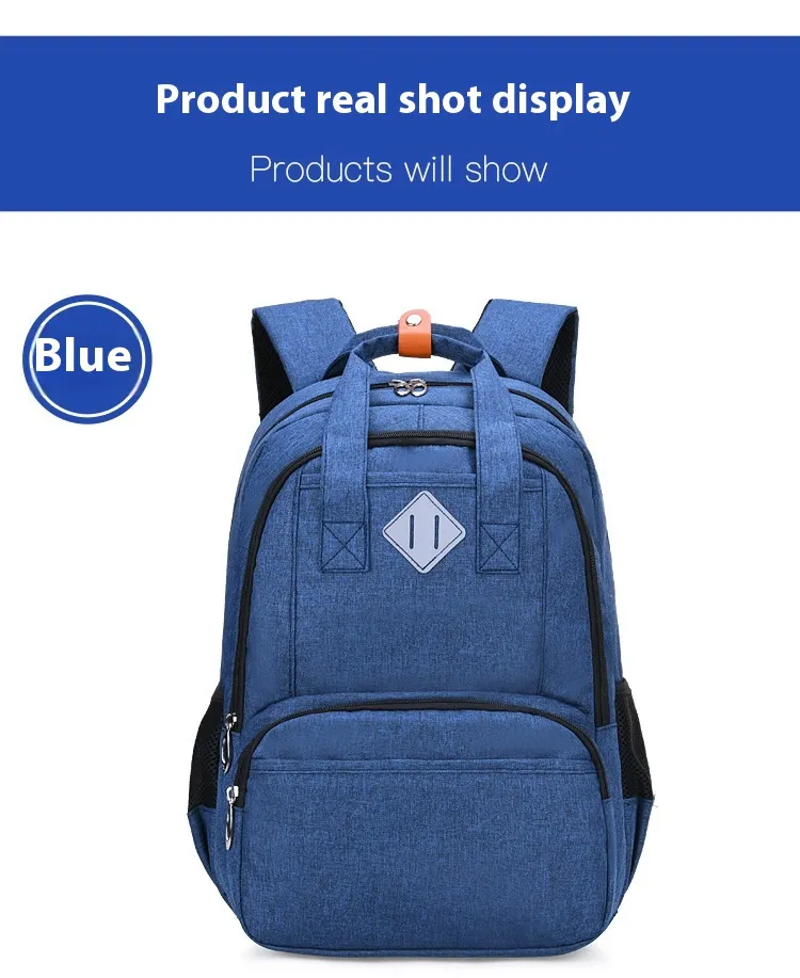 Oxford cloth school backpack for primary students featuring a lightweight and unisex design.