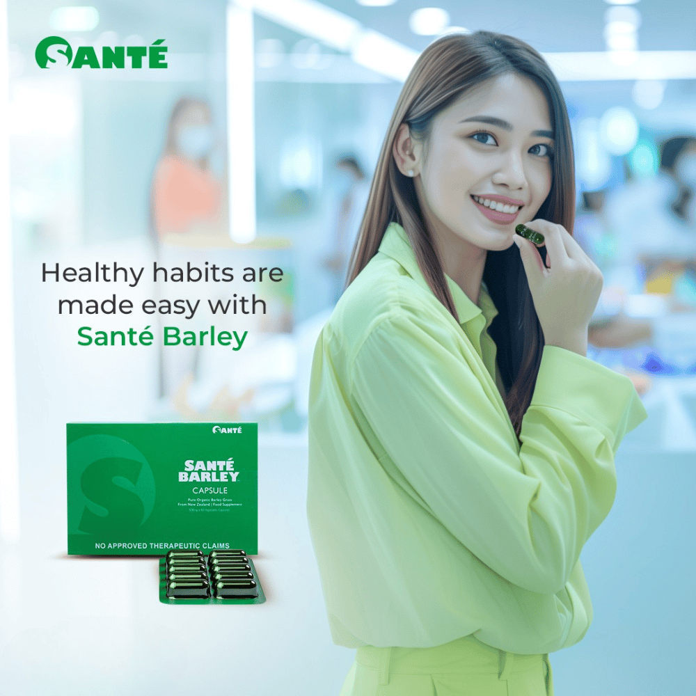 Santé Barley organic barley grass capsules in vegetable capsule form, 500mg, 60 capsules.