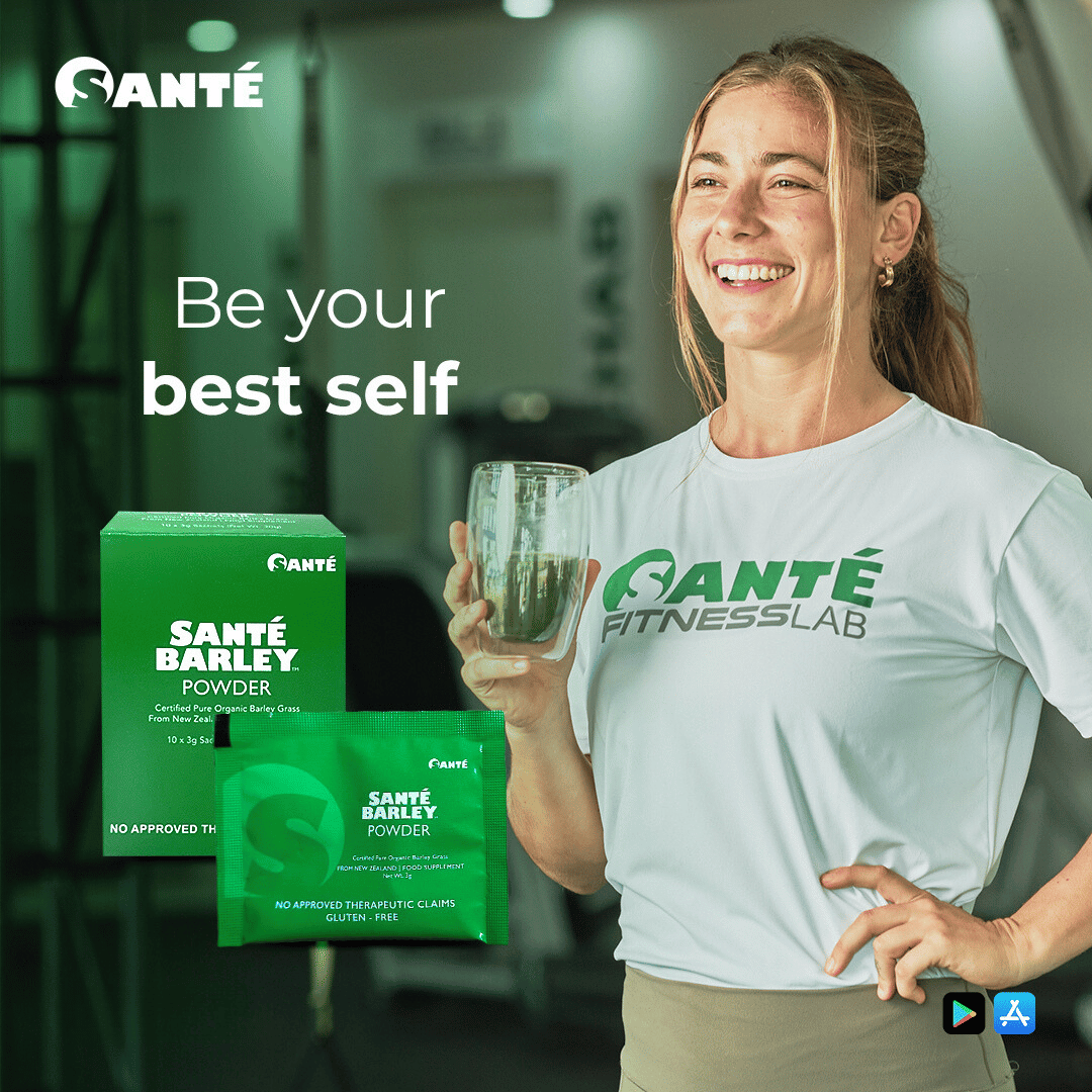 Box of Authentic Santé Barley organic powder, 3g per sachet, 30 sachets total.