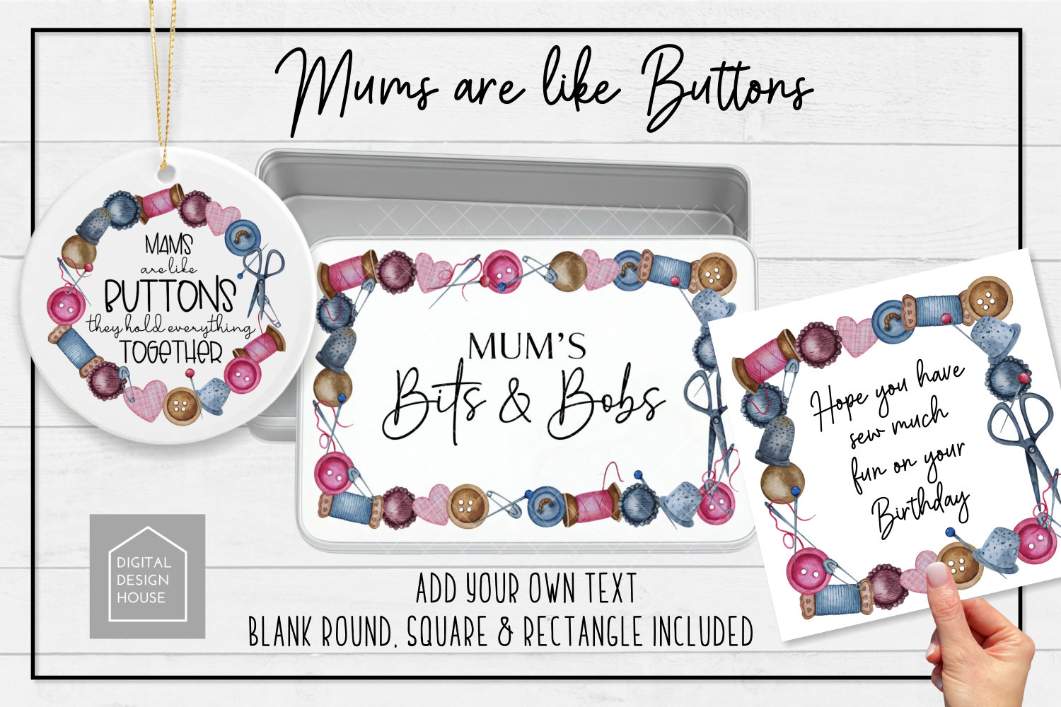 Sentiment Buttons Mums Are Like Buttons PNG Bundle | Sewing Quote Circles | Craft ...