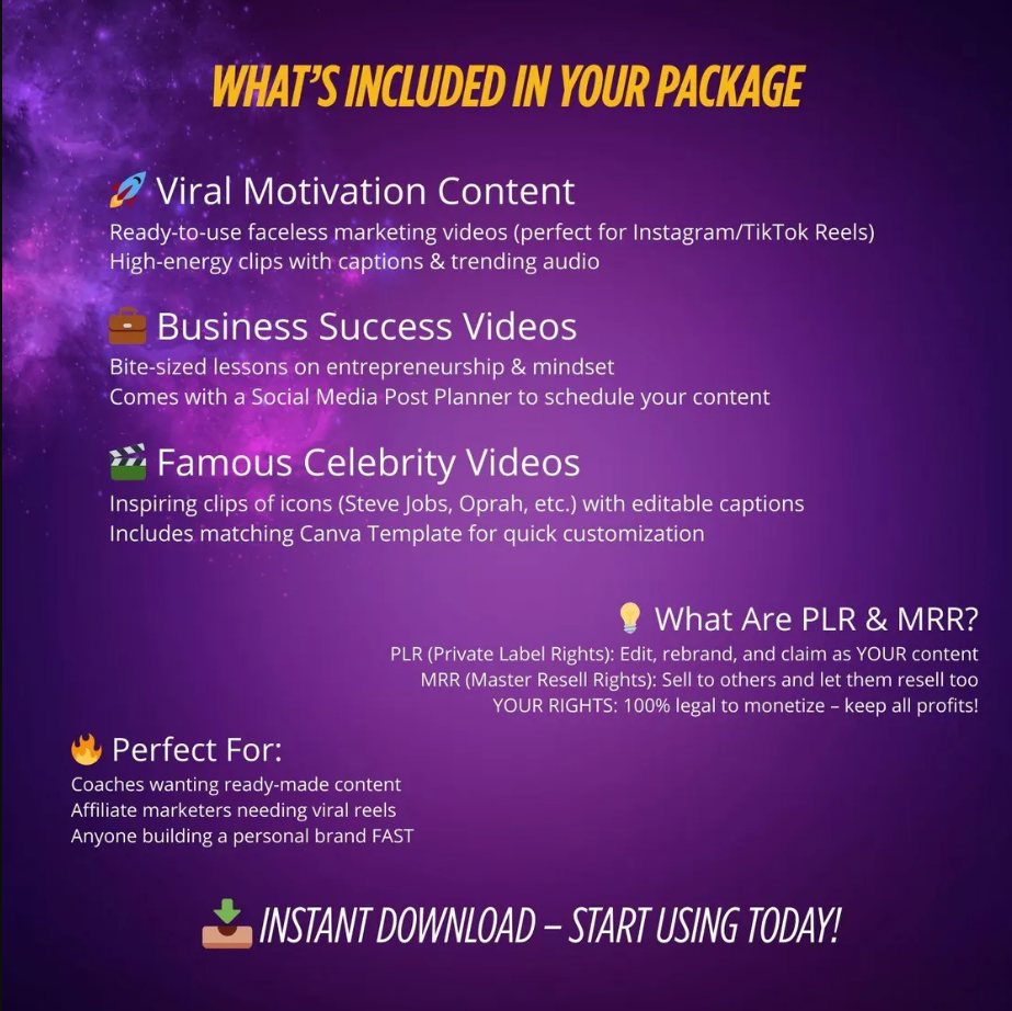 3500+ Viral Motivational Reels Bundle | Ready-to-Post Short Form Content for Instagram, TikTok & YouTube Shorts | HD & Watermark-Free | PLR & MRR