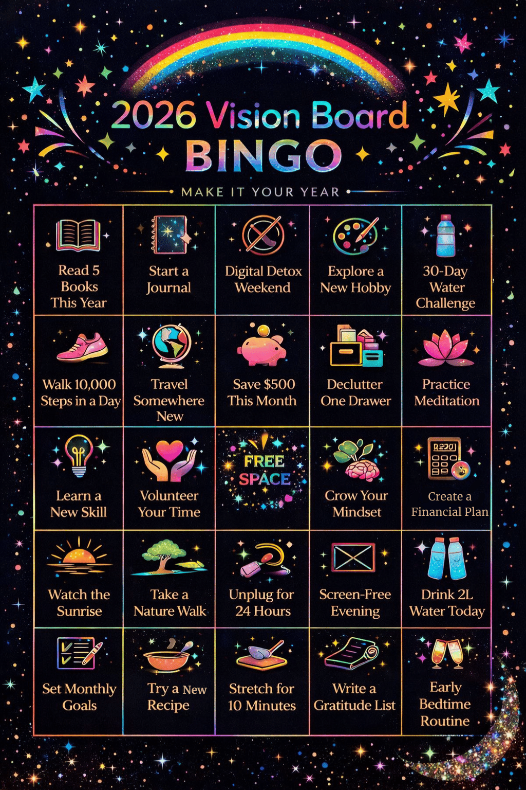 2026 Vision Board Bingo – Printable Goal Setting Game (10 Designs) - Payhip