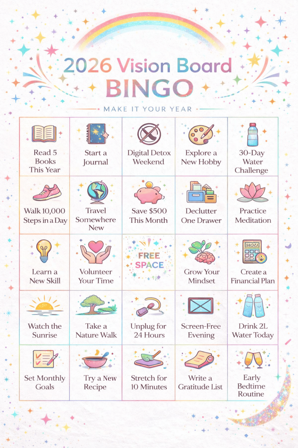 2026 Vision Board Bingo – Printable Goal Setting Game (10 Designs) - Payhip
