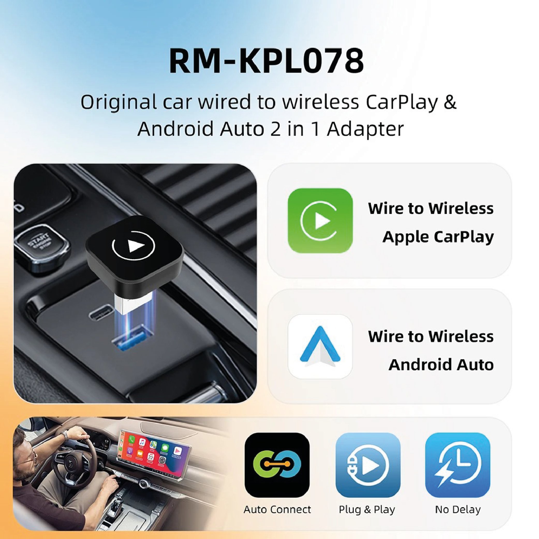 🚗 Wireless CarPlay Android Auto Adapter USB Plug & Play OEM Wired Cars ...