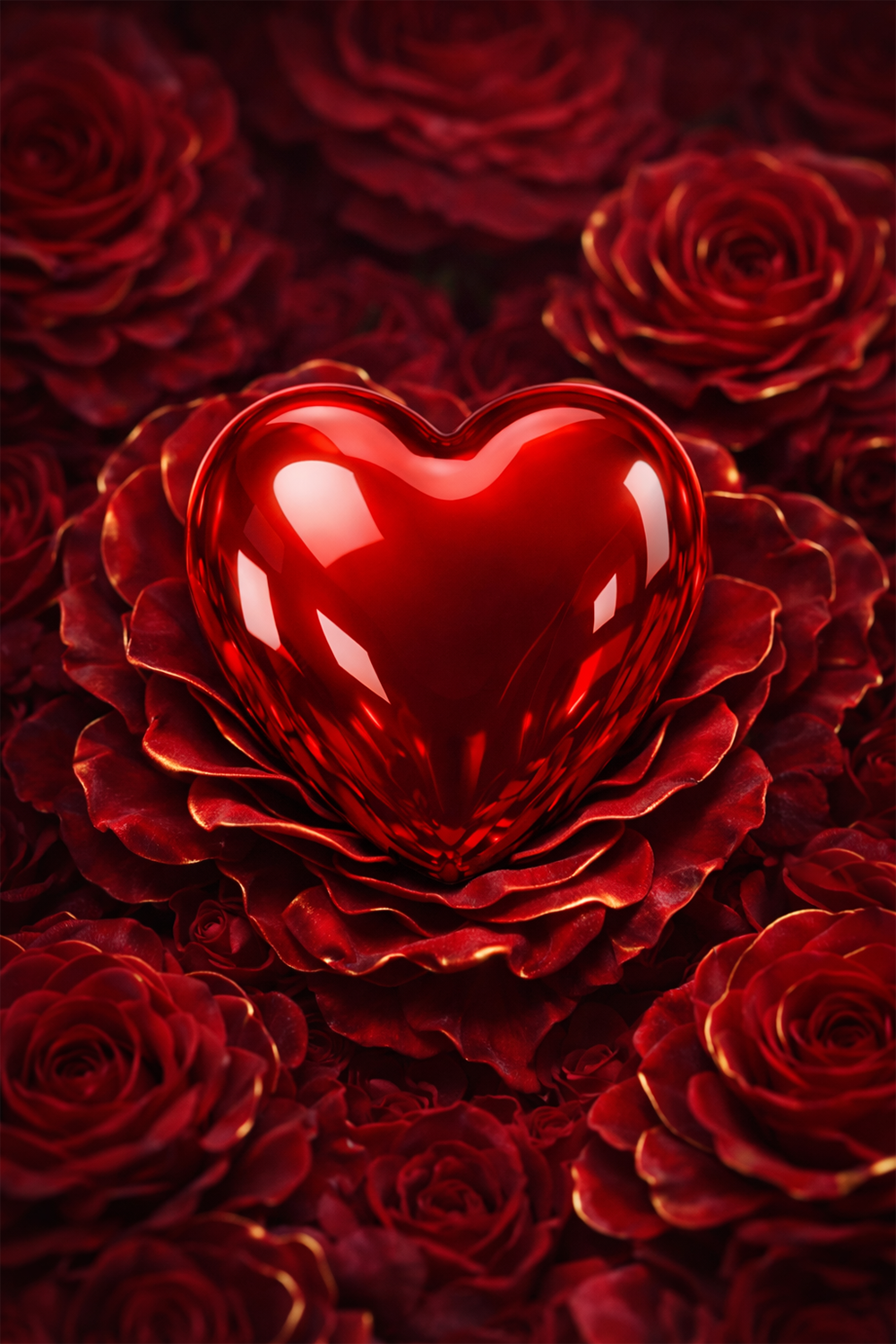 luxury romantic art, red heart artwork, rose aesthetic art, editorial wall art, luxury digital artwork, romantic magazine cover, high end product photography, crimson rose art, modern romantic decor, luxury journal cover art, photorealistic heart art, val