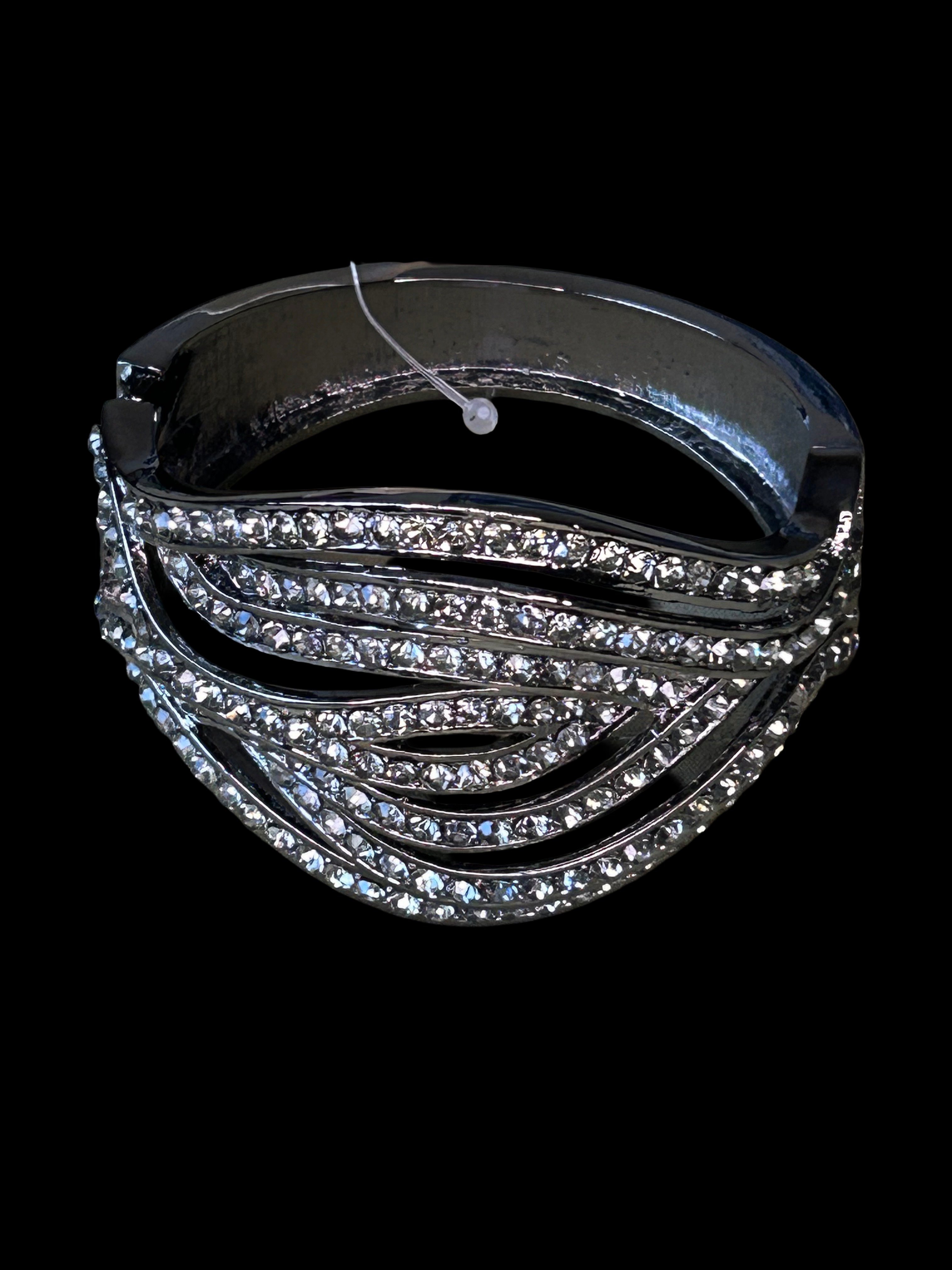 Fashion Silver-tone open cuff bracelet featuring layered wave-like ...