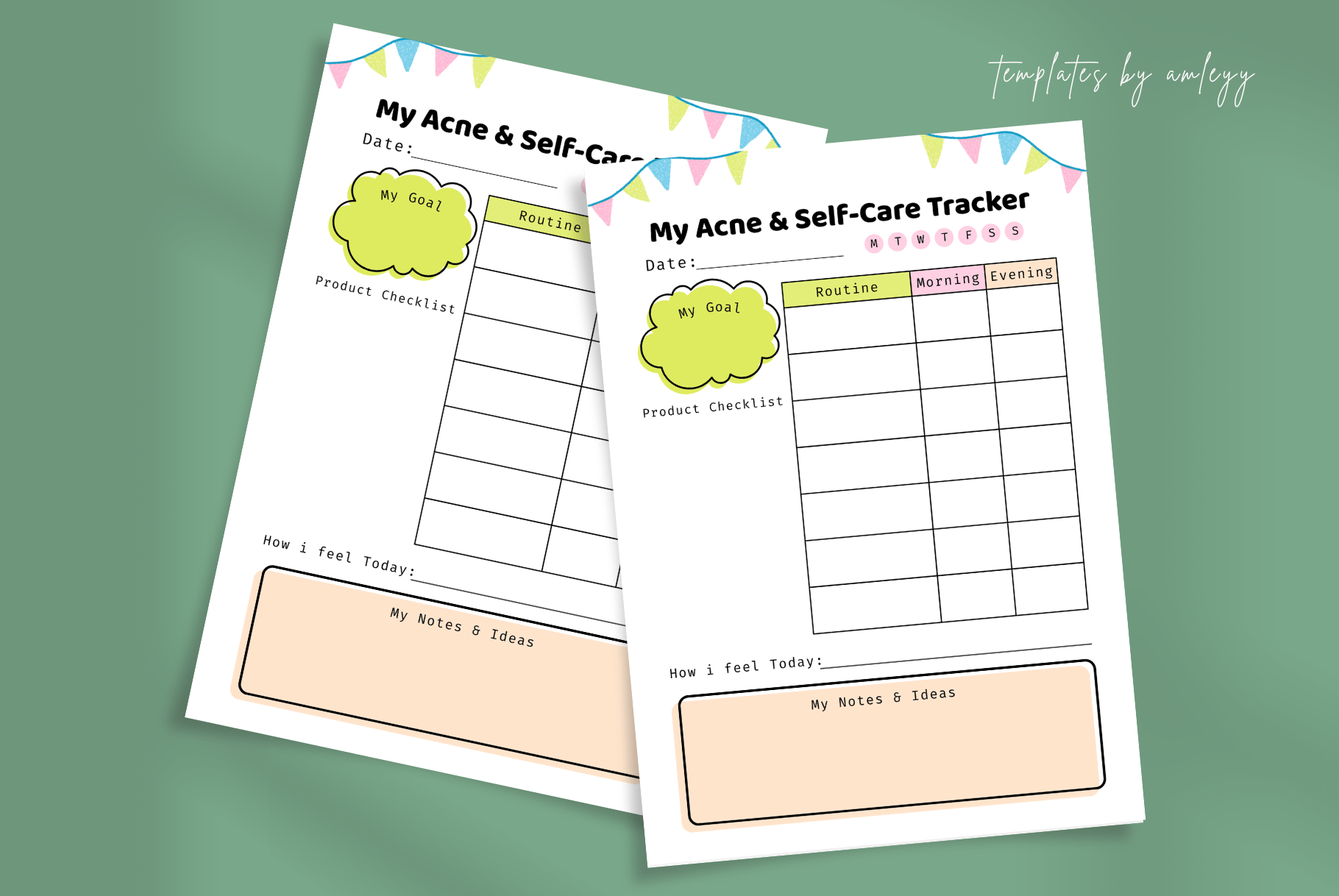 Cute Acne & Self-Care Tracker Planner Template | Aesthetic Skincare ...