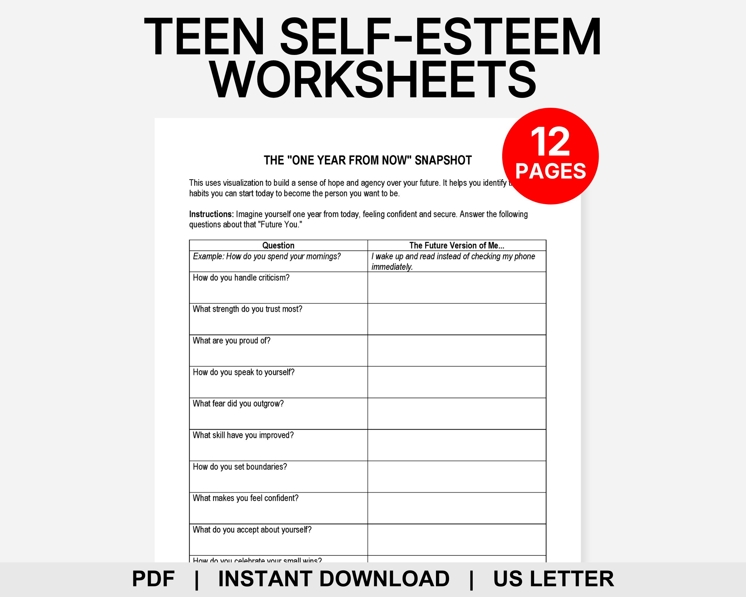 Teen therapy: confidence-building worksheets.